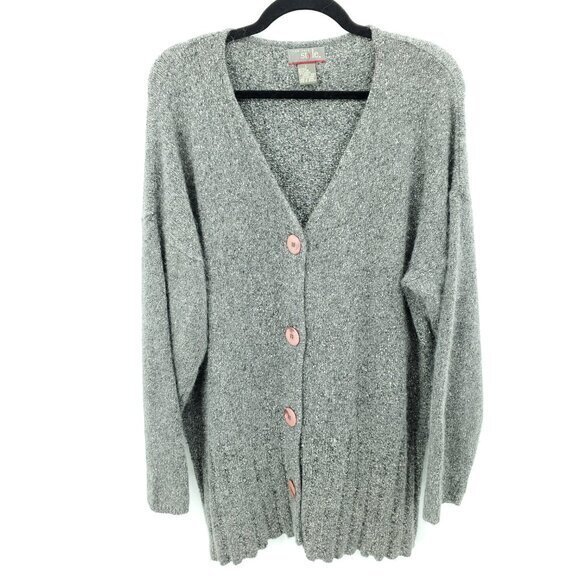 VTG 90s NY Style Silk/Angora Blend Chunky Relaxed Long Line Cardigan L Gray - Picture 1 of 16